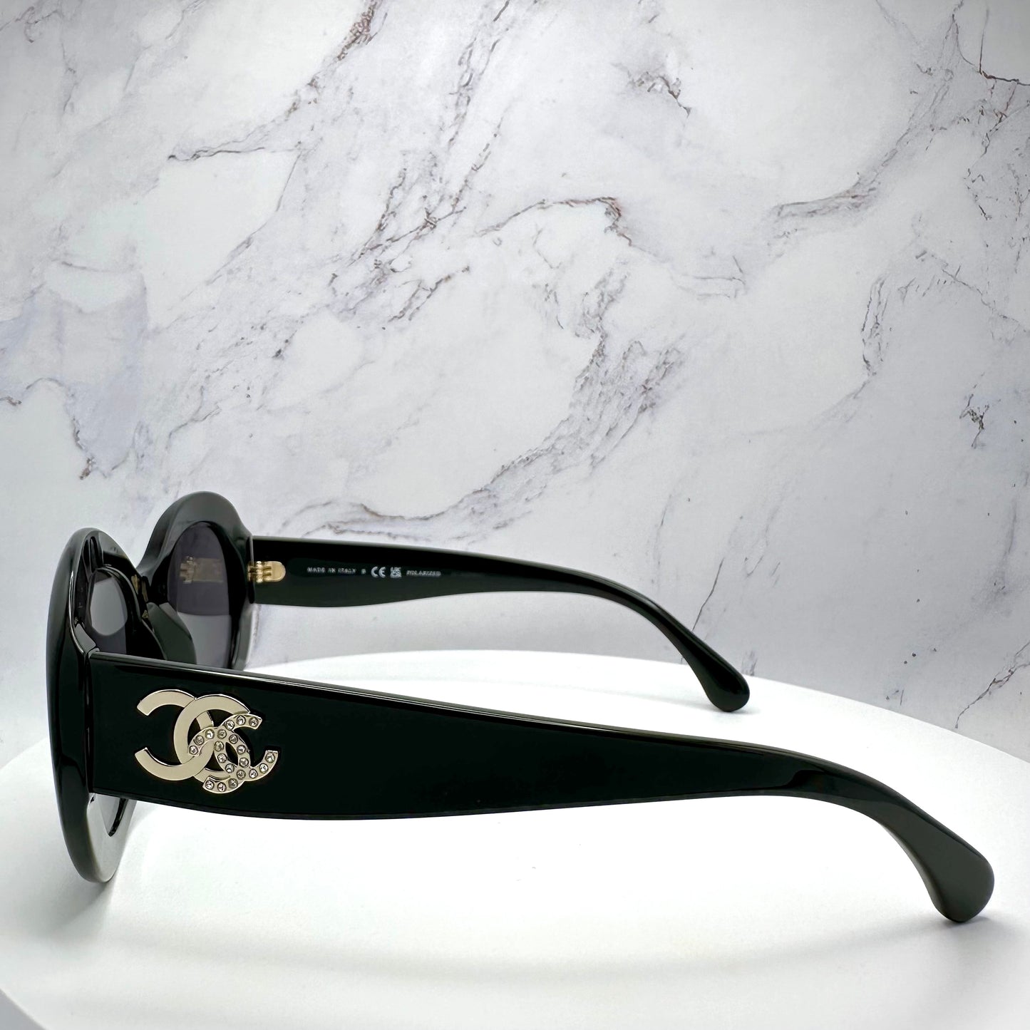 CHANEL Sunglasses Polarized Black Gold & Crystal CC Logo 5469B