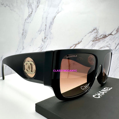 CHANEL CH5549 C622/S5 black shield women's sunglasses with brown lens side view