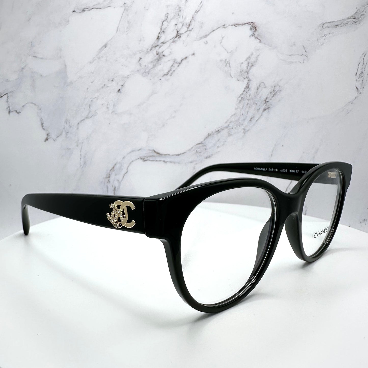 CHANEL Black Eyeglasses Frames CH3431B Women Crystal Gold CC Logo