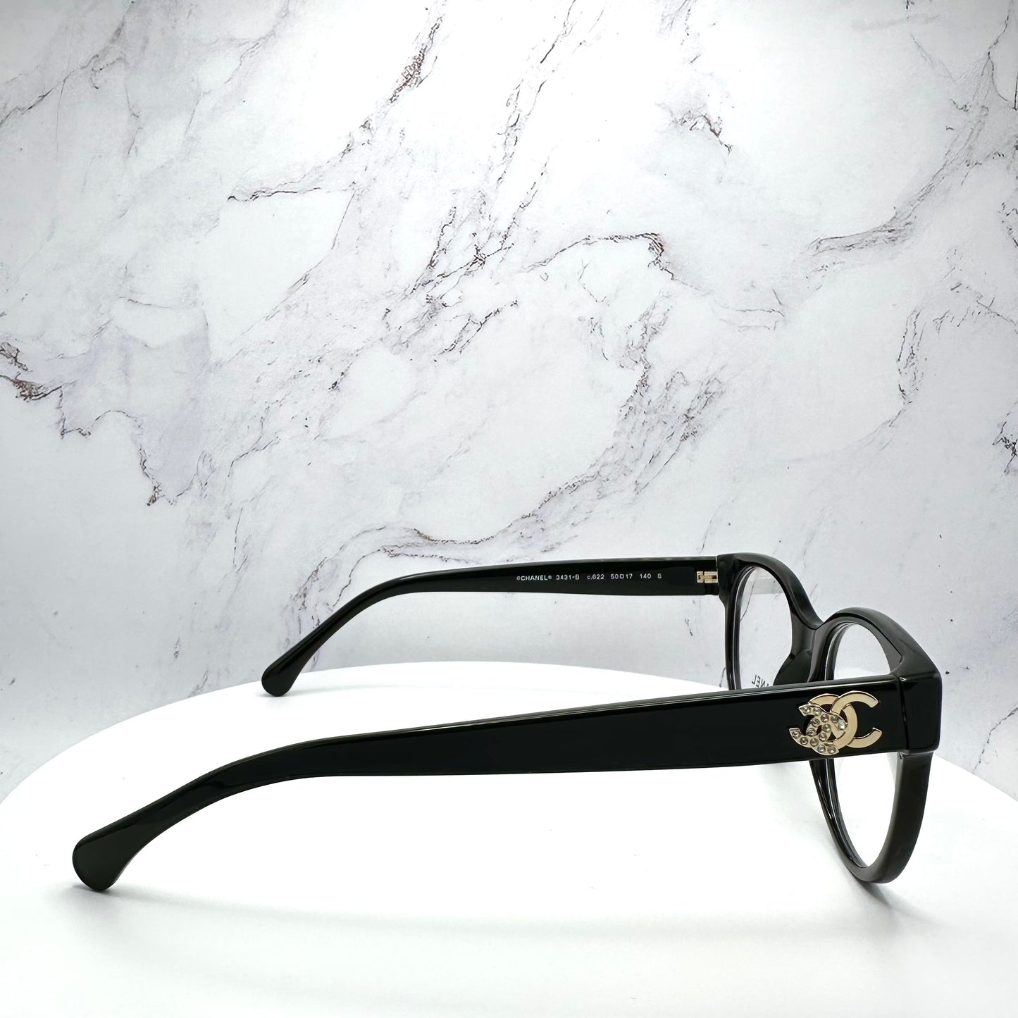 CHANEL Black Eyeglasses Frames CH3431B Women Crystal Gold CC Logo