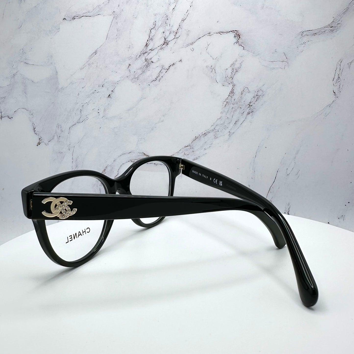 CHANEL Black Eyeglasses Frames CH3431B Women Crystal Gold CC Logo