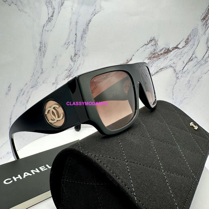 CHANEL CH5549 C622/S5 black square brown lens gold CC logo womens sunglasses