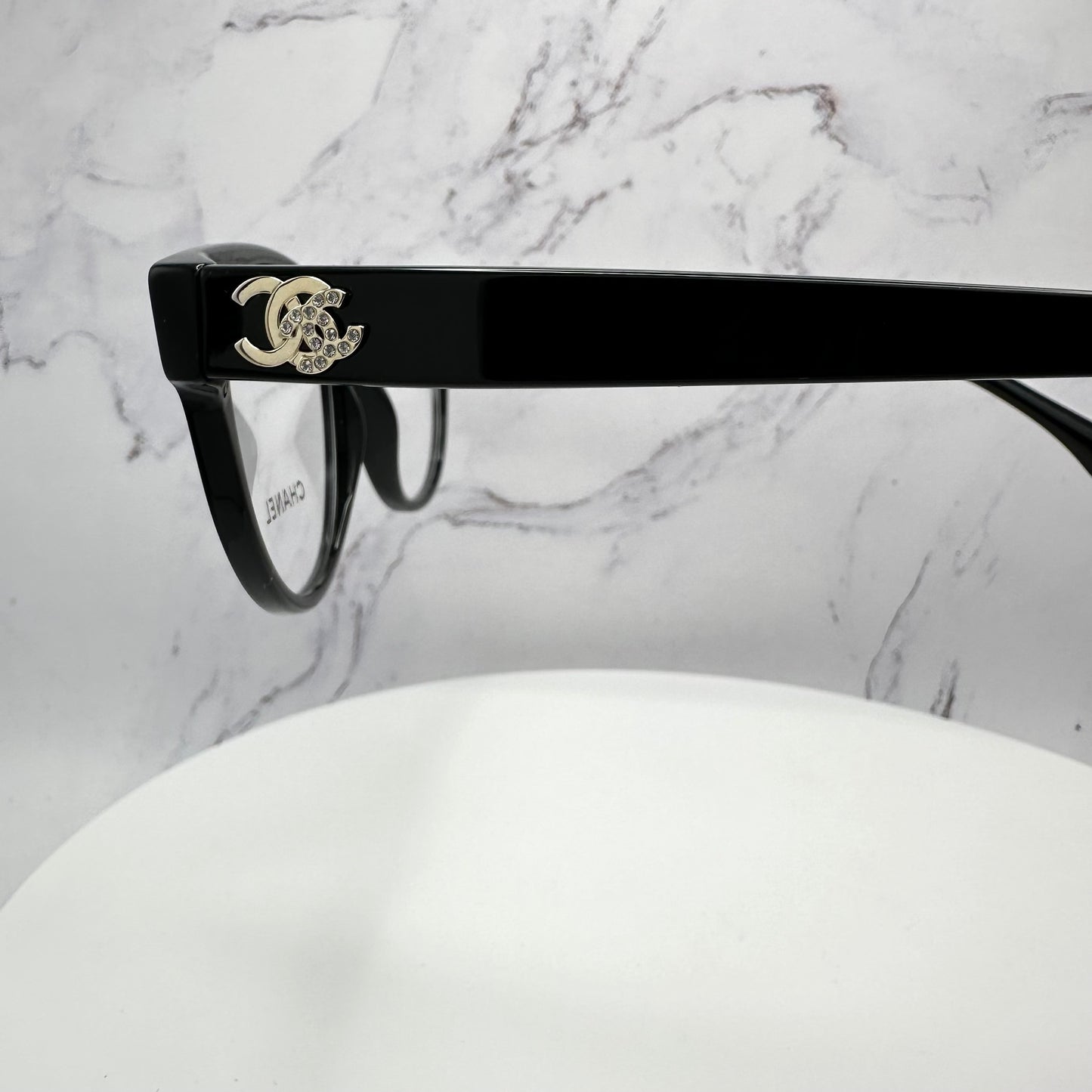 CHANEL Black Eyeglasses Frames CH3431B Women Crystal Gold CC Logo