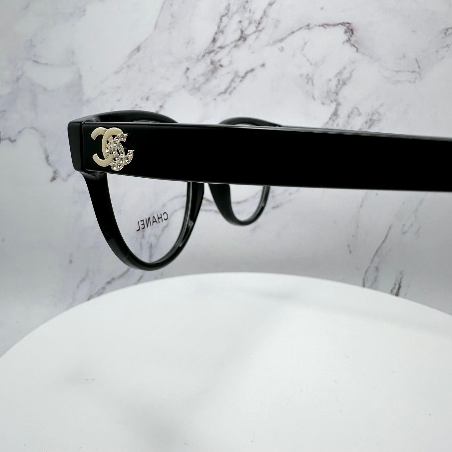 CHANEL Black Eyeglasses Frames CH3431B Women Crystal Gold CC Logo