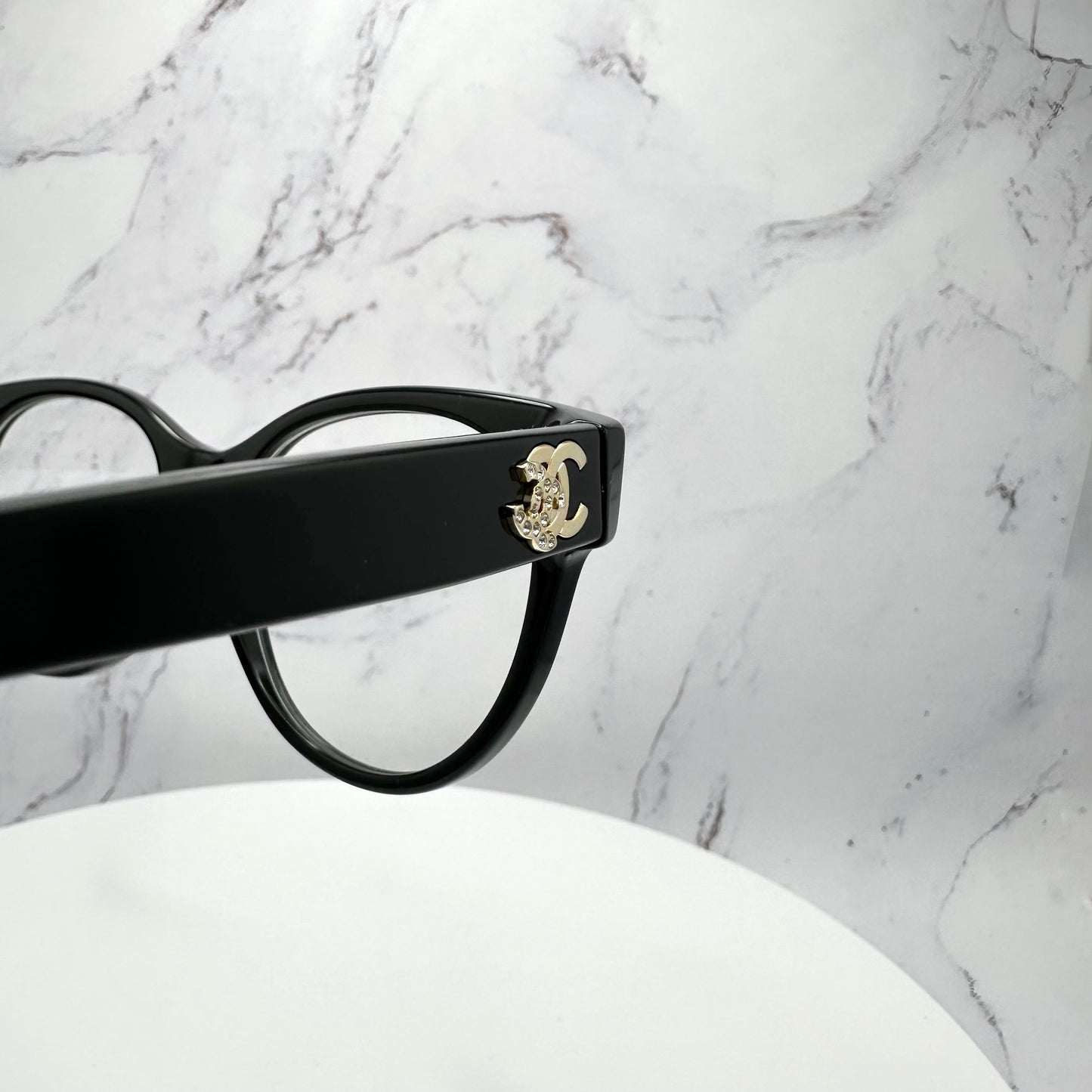 CHANEL Black Eyeglasses Frames CH3431B Women Crystal Gold CC Logo