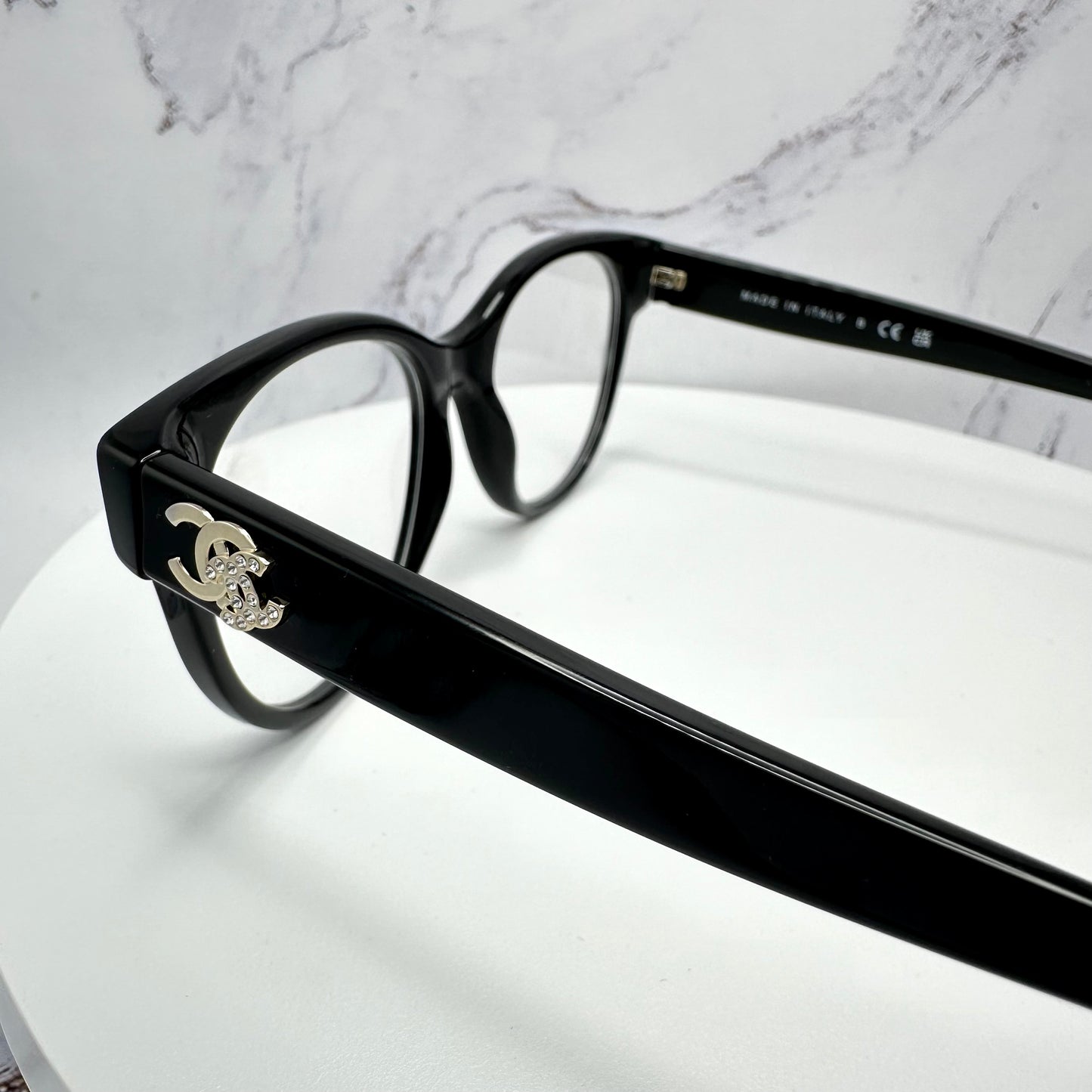 CHANEL Black Eyeglasses Frames CH3431B Women Crystal Gold CC Logo