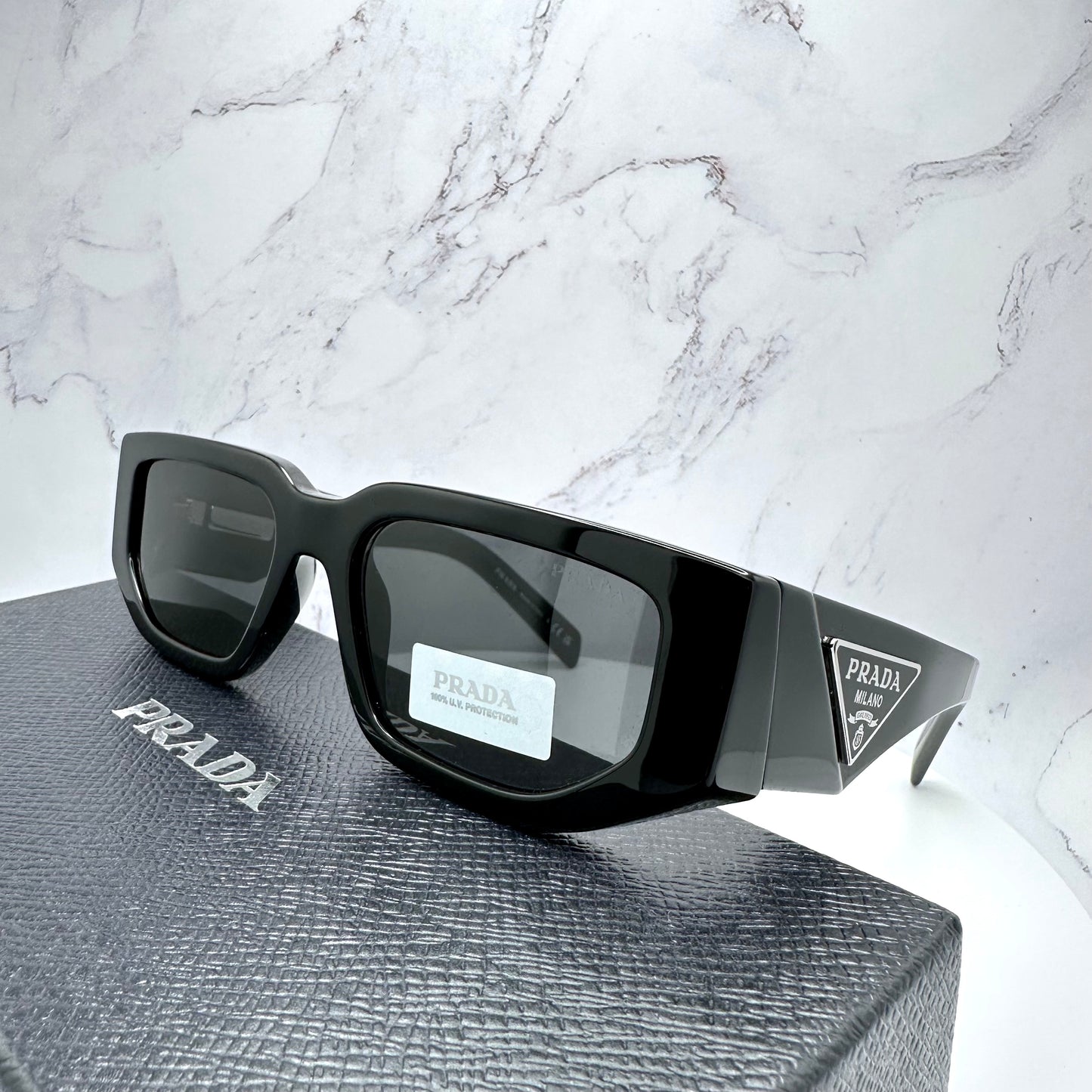 PRADA Sunglasses Black Triangle Logo PR09ZS