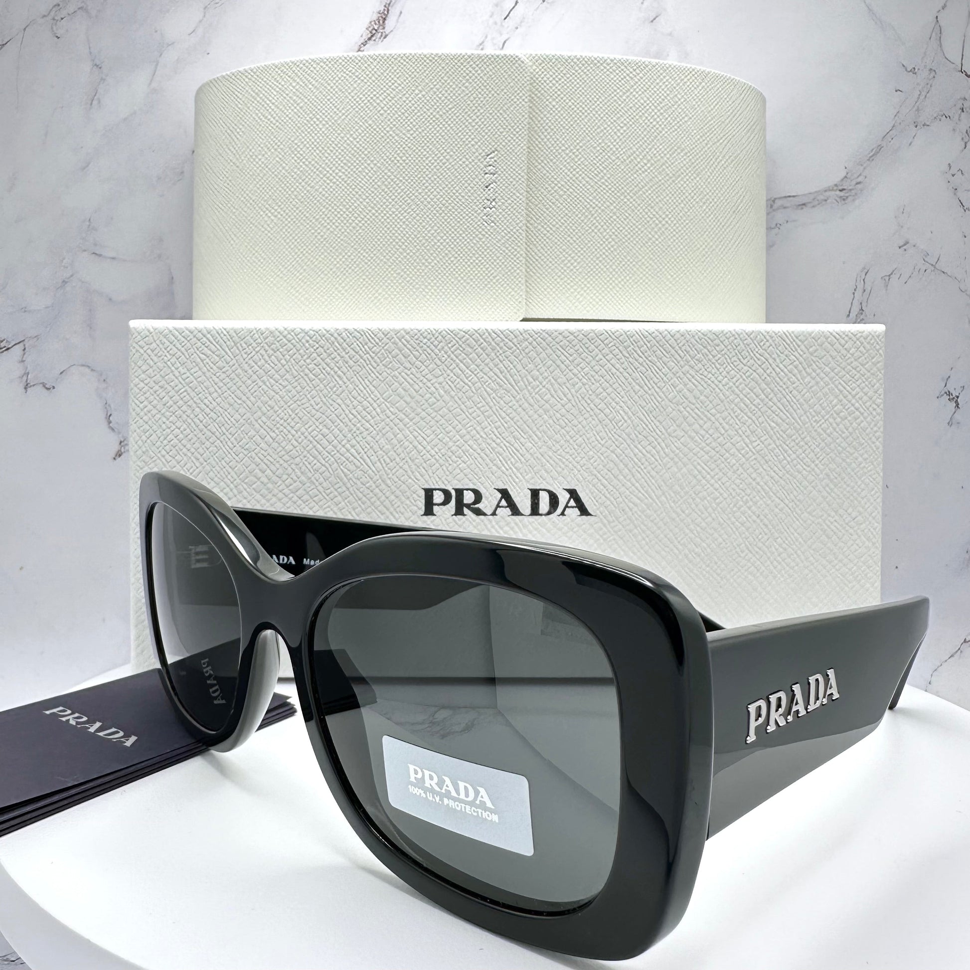 Prada Sunglasses Square Rectangle Oversized Black 