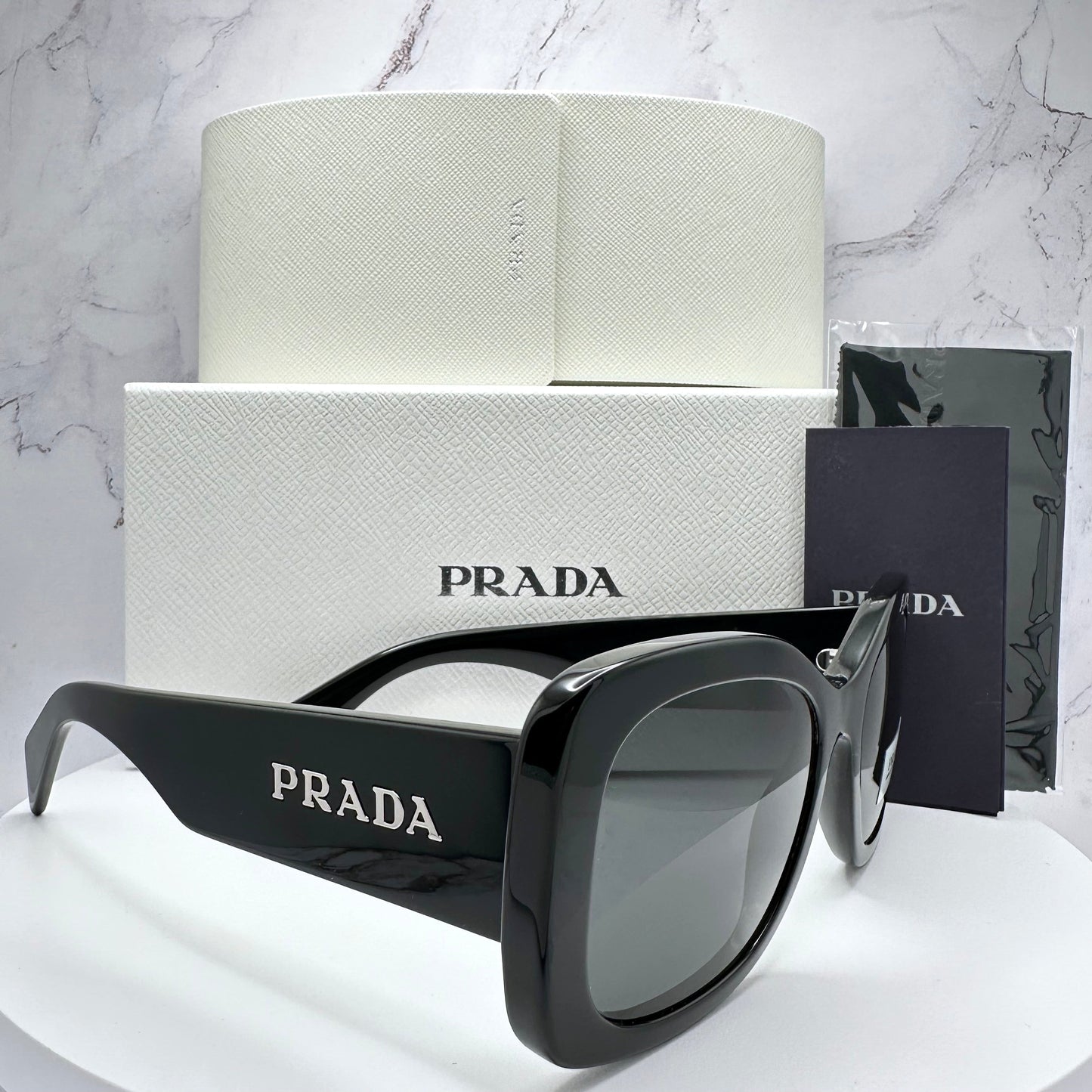 PRADA Sunglasses Black Silver Logo SPRA08