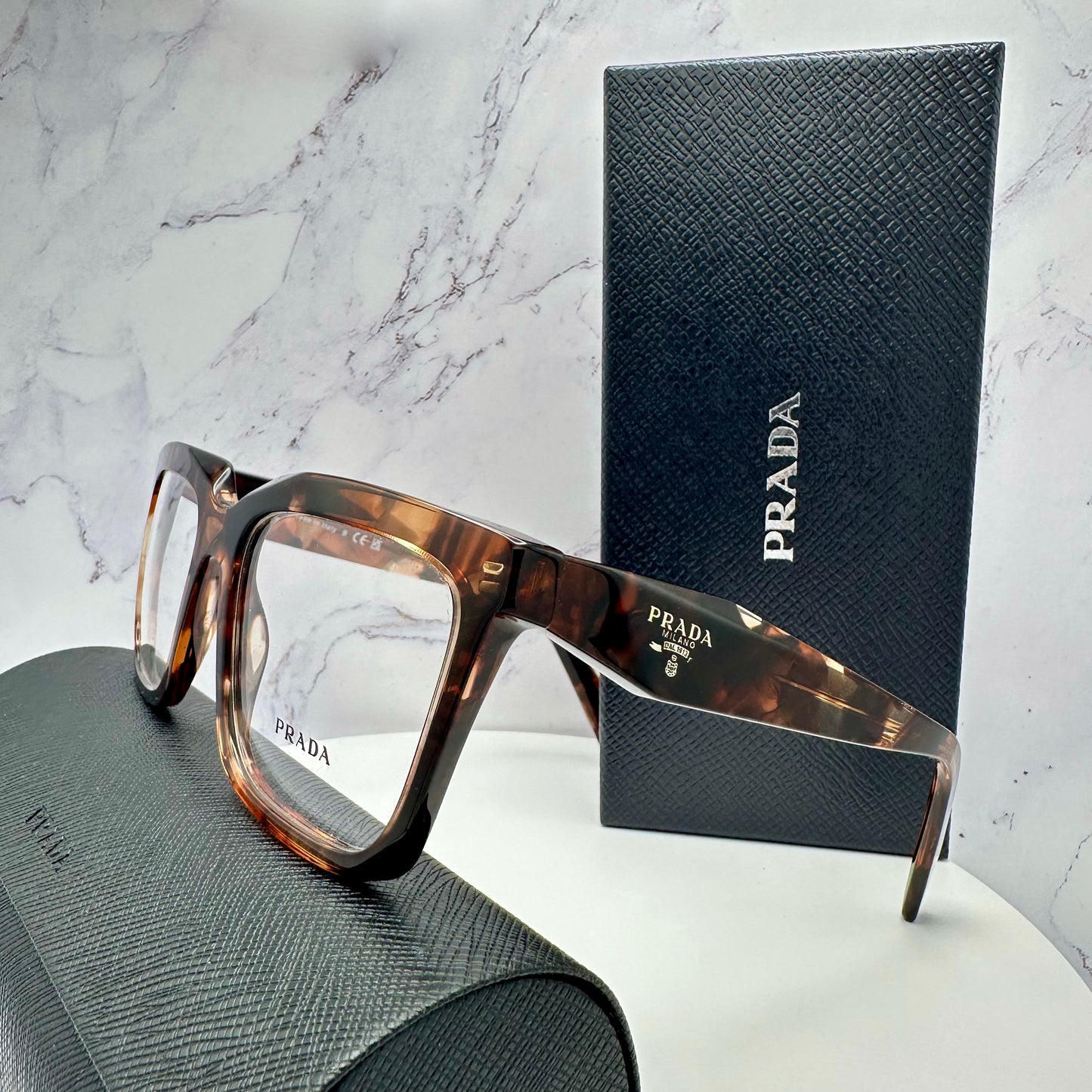 Prada Eyeglasses Brown Caramel Tortoise Shell Eyewear PRA19V 1P1O1