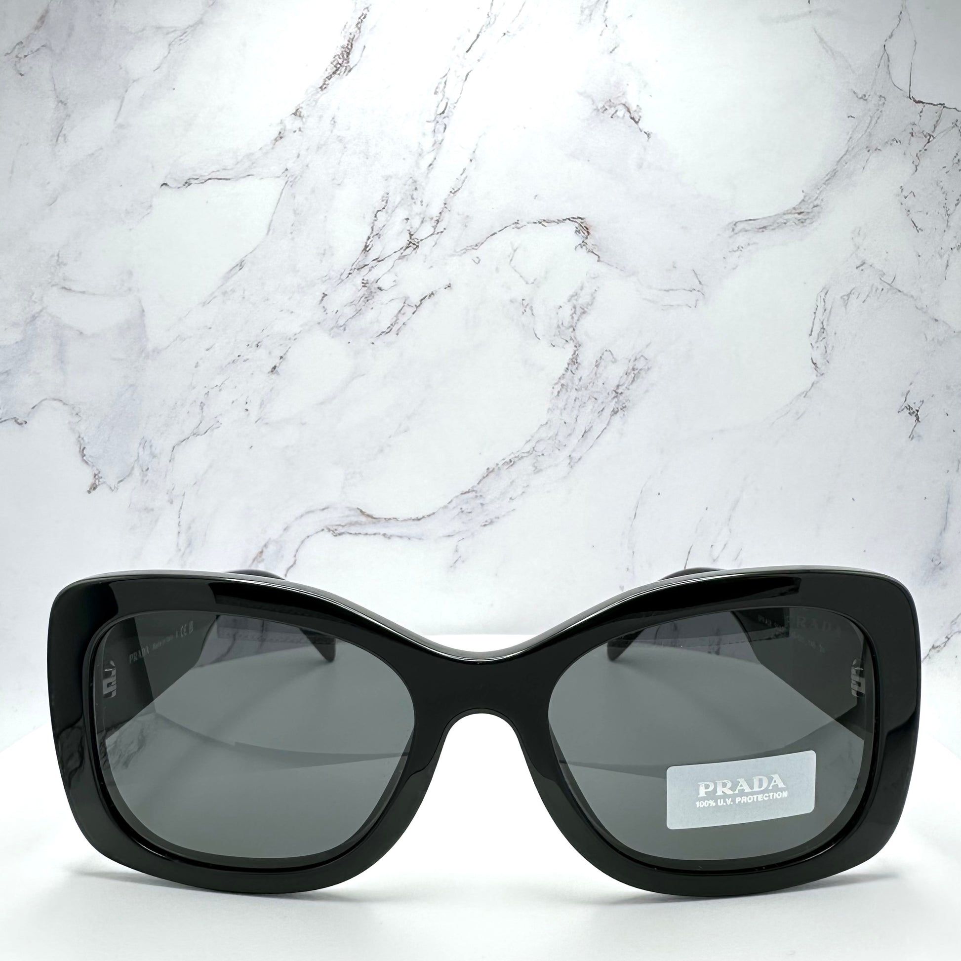 Prada PR A08S Sunglasses Black Square Silver Logo 