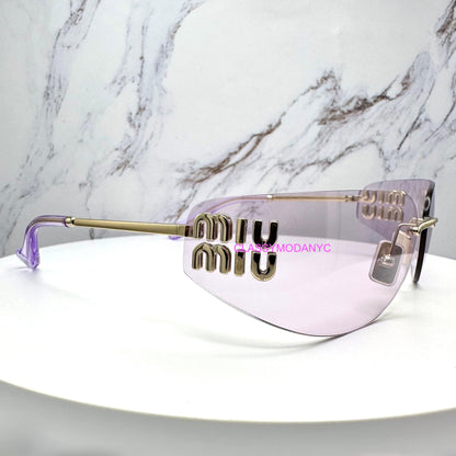 MIU MIU MUA51S ZVN90O gold pink wrap rimless women's sunglasses side view