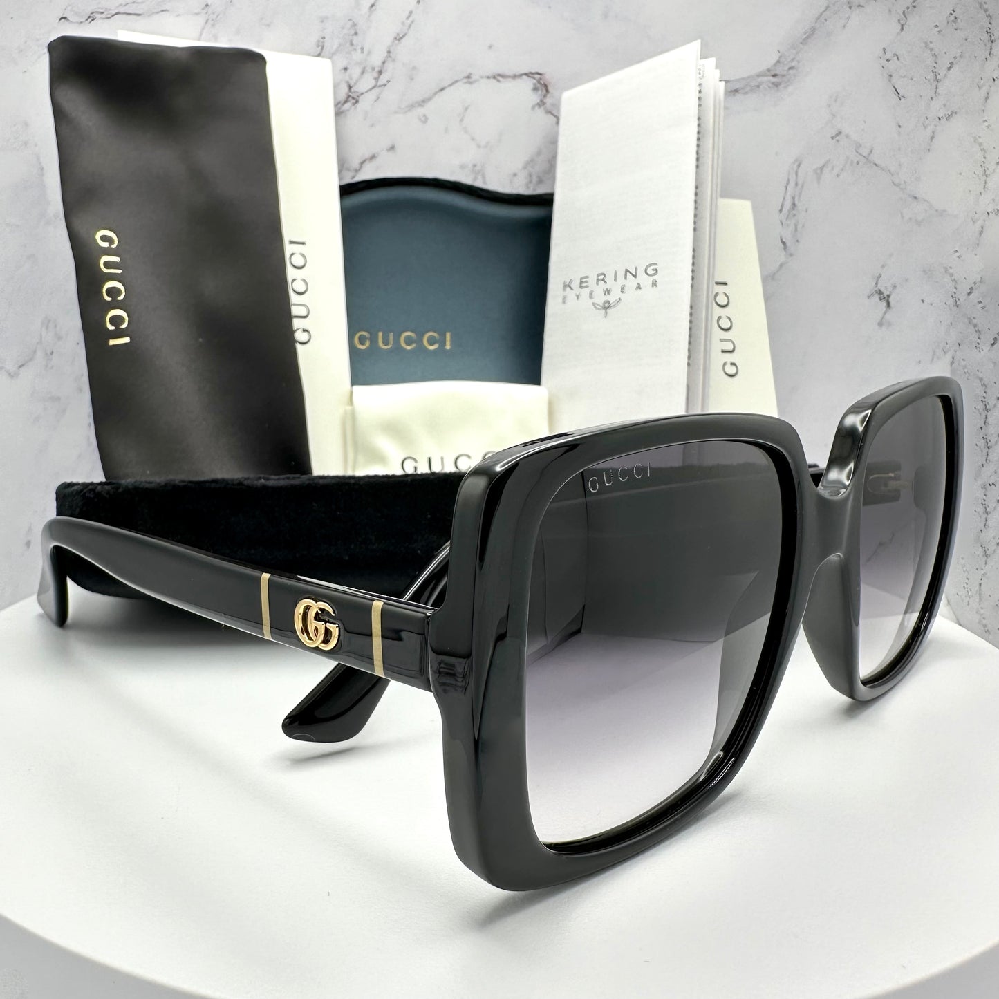 Gucci Sunglasses Black Gold Square GG Logo GG0632S 001