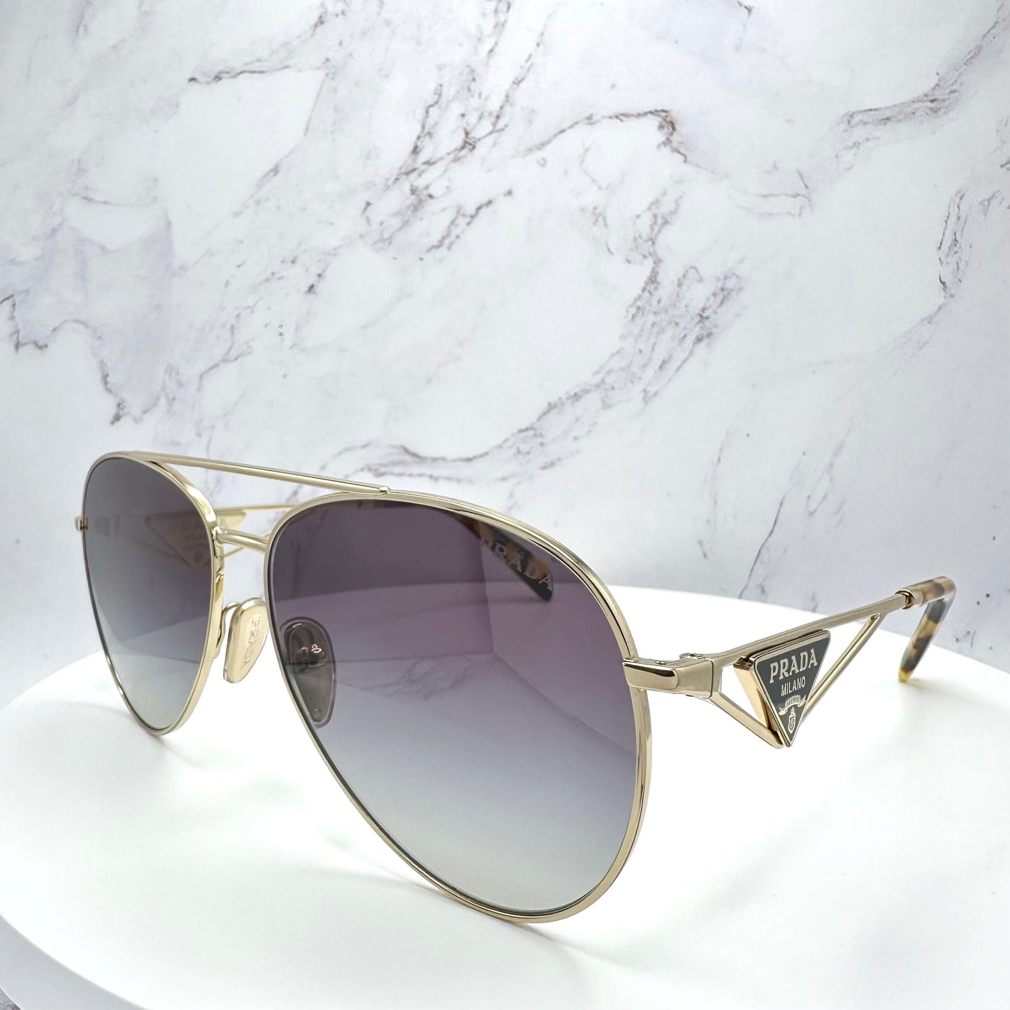 Prada Sunglasses SPR73Z Aviator Pilot Metal Triangle Logo 