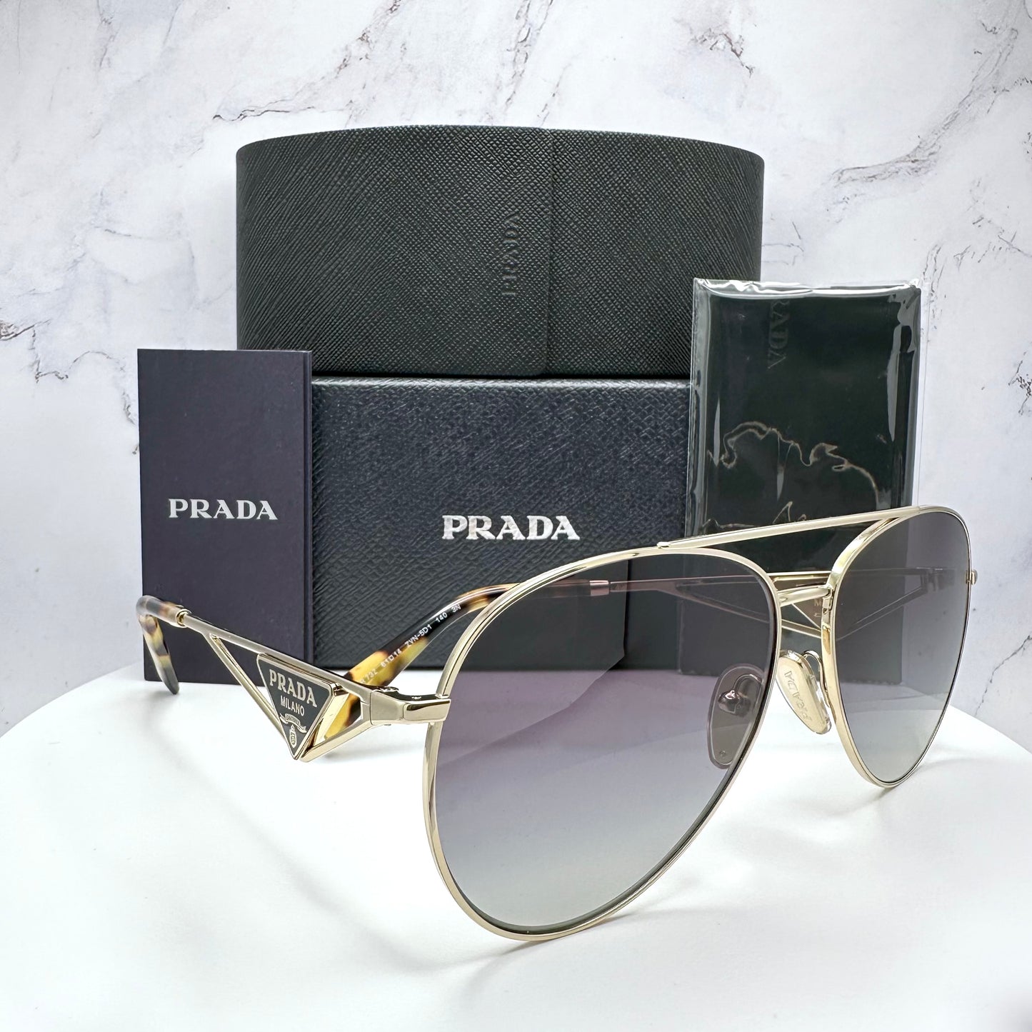 PRADA Sunglasses Triangle Logo Aviator Pilot New PR73ZS