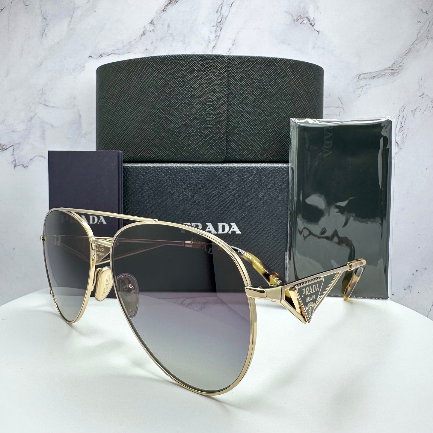 PRADA Sunglasses Triangle Logo Aviator Pilot New PR73ZS