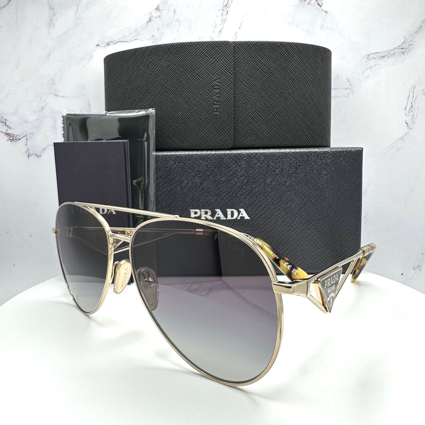 PRADA Sunglasses Triangle Logo Aviator Pilot New PR73ZS