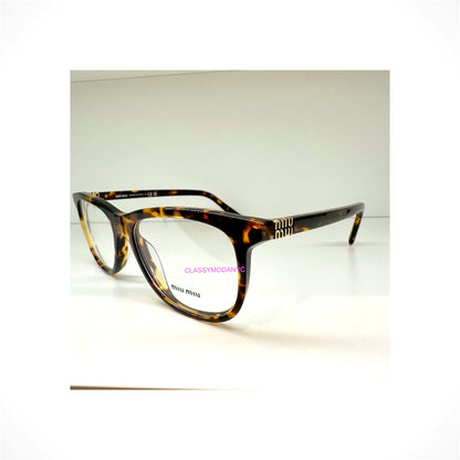 MIU MIU MU01WV 14L1O1 brown Honey Havana tortoise panto square women's eyeglasses with gold logo
