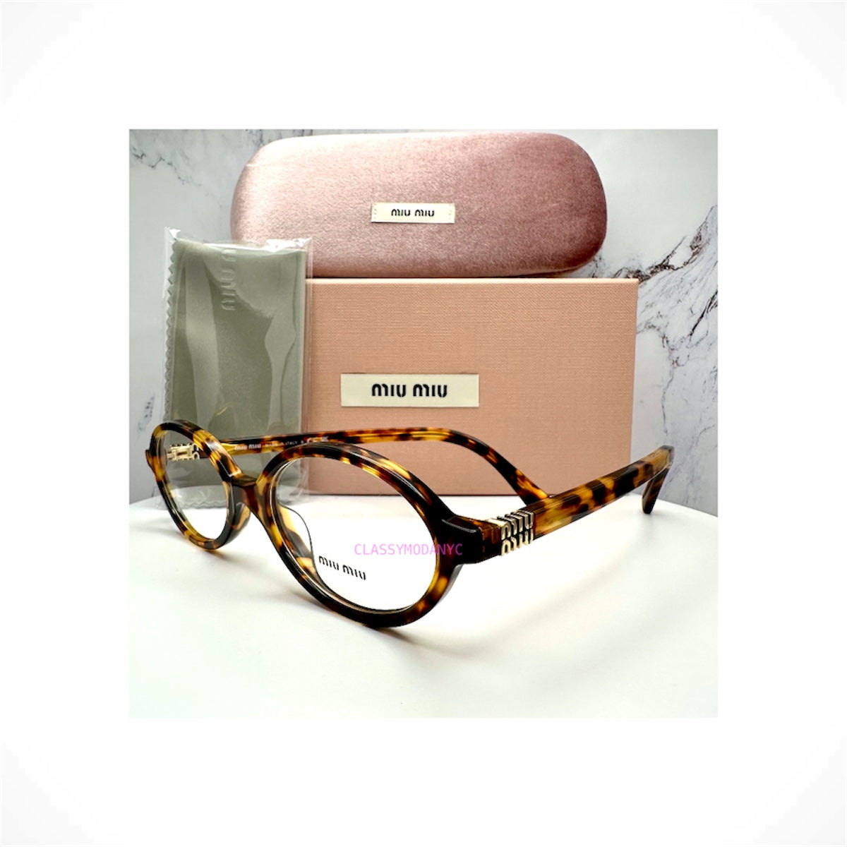 MIU MIU MU01XV VAU1O1 Brown Havana Oval Women's Eyeglasses