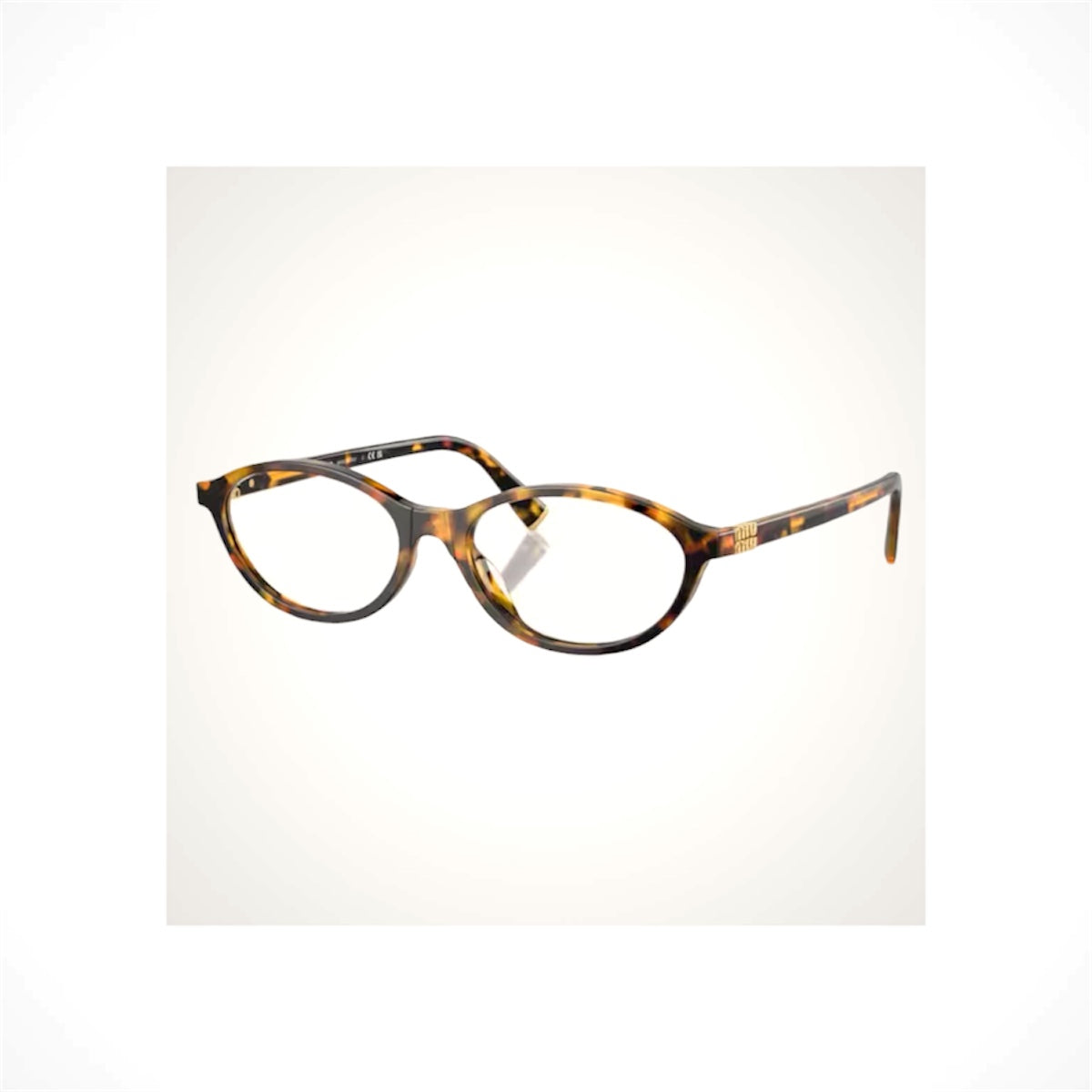 MIU MIU MU09XV VAU1O1 brown Havana tortoise oval eyeglasses with gold logo, full-rim acetate frame for women, Rx-able