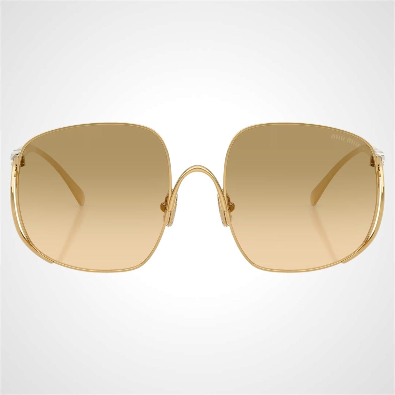 MIU MIU 0MUA57S 5AK20S gold oversized camomilla square women's sunglasses front view