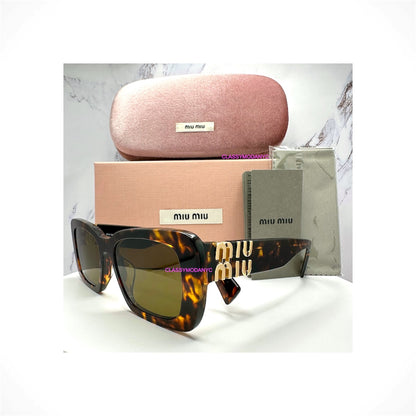MIU MIU MU 07YS 14L09Z brown tortoise square women's sunglasses with brown gradient lenses