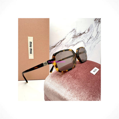 MIU MIU MU 11ZS 14L20I brown tortoise Honey Havana slim rectangular women's sunglasses