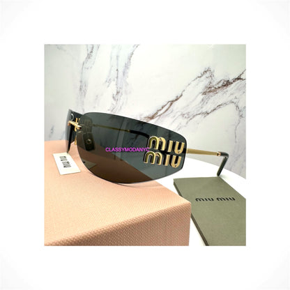 MIU MIU MU A51S 5AK5S0 Aube Gold Rimless Shield Women's Sunglasses