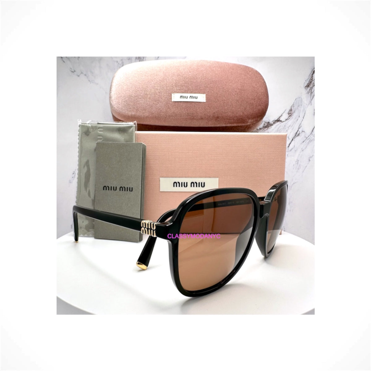 MIU MIU MU B01S 16K90Q Regard black pillow square women's sunglasses with brown gradient lenses