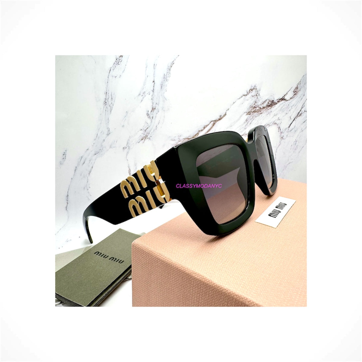 MIU MIU MU B05S 16K90A Black Square Rectangle Women's Sunglasses