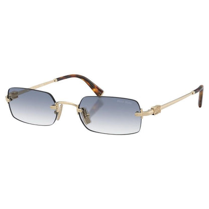 MIU MIU MU B50S ZVN80O Runway gold rimless rectangle sunglasses, gradient light blue lenses, women's designer eyewear, authentic. Ships Free.