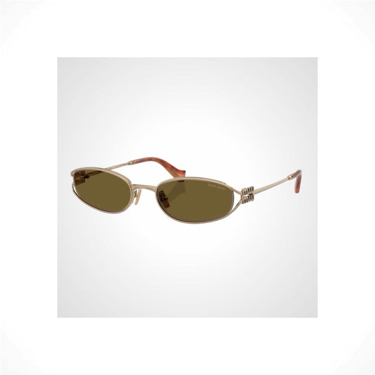 MIU MIU MU C51S 7OE09Z women’s gold oval irregular metal sunglasses with brown lenses and signature logo