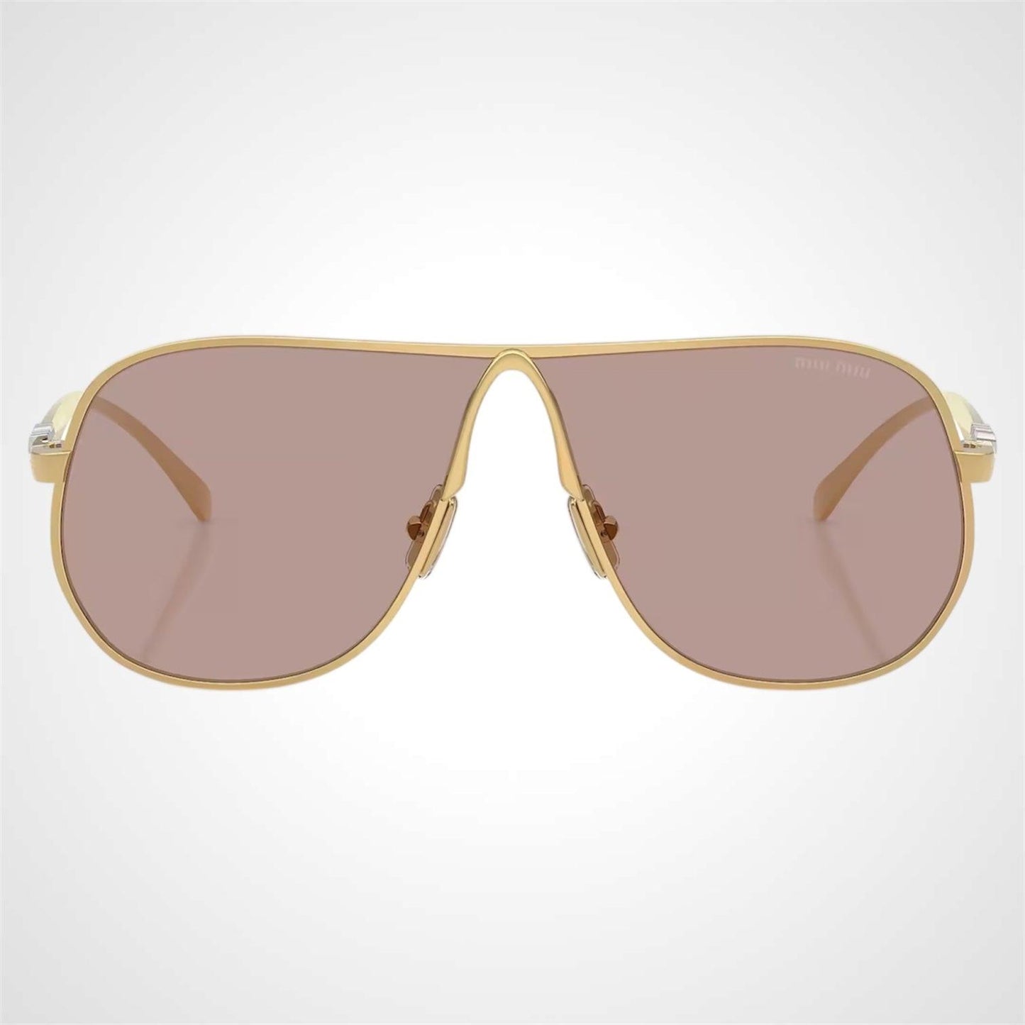 MIU MIU 0MUA56S 5AK20I front view of gold metal aviator sunglasses