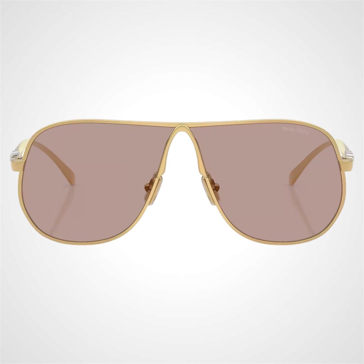 MIU MIU 0MUA56S 5AK20I front view of gold metal aviator sunglasses