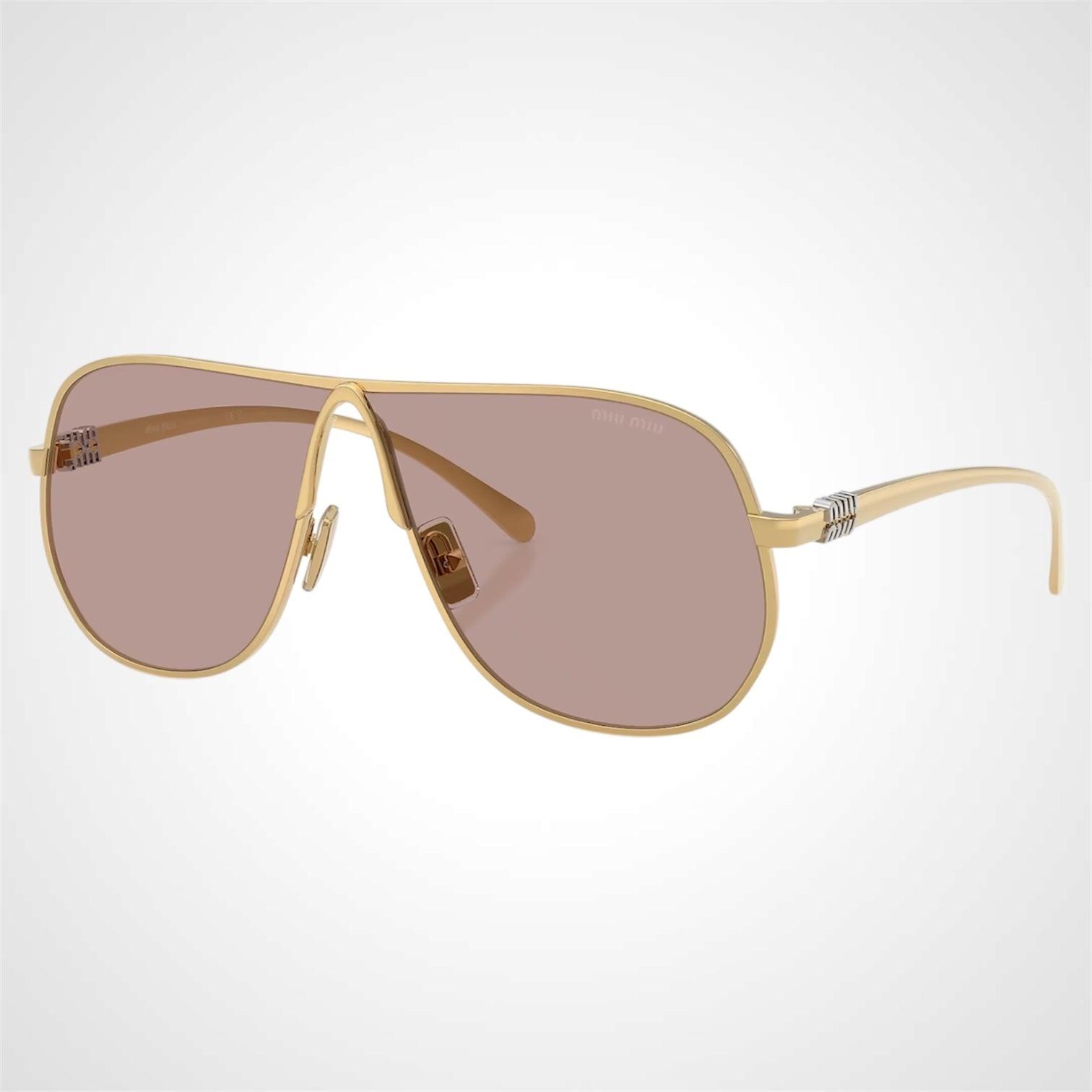 MIU MIU MUA56S 5AK20I gold violet light purple brown solid lens aviator sunglasses angle view