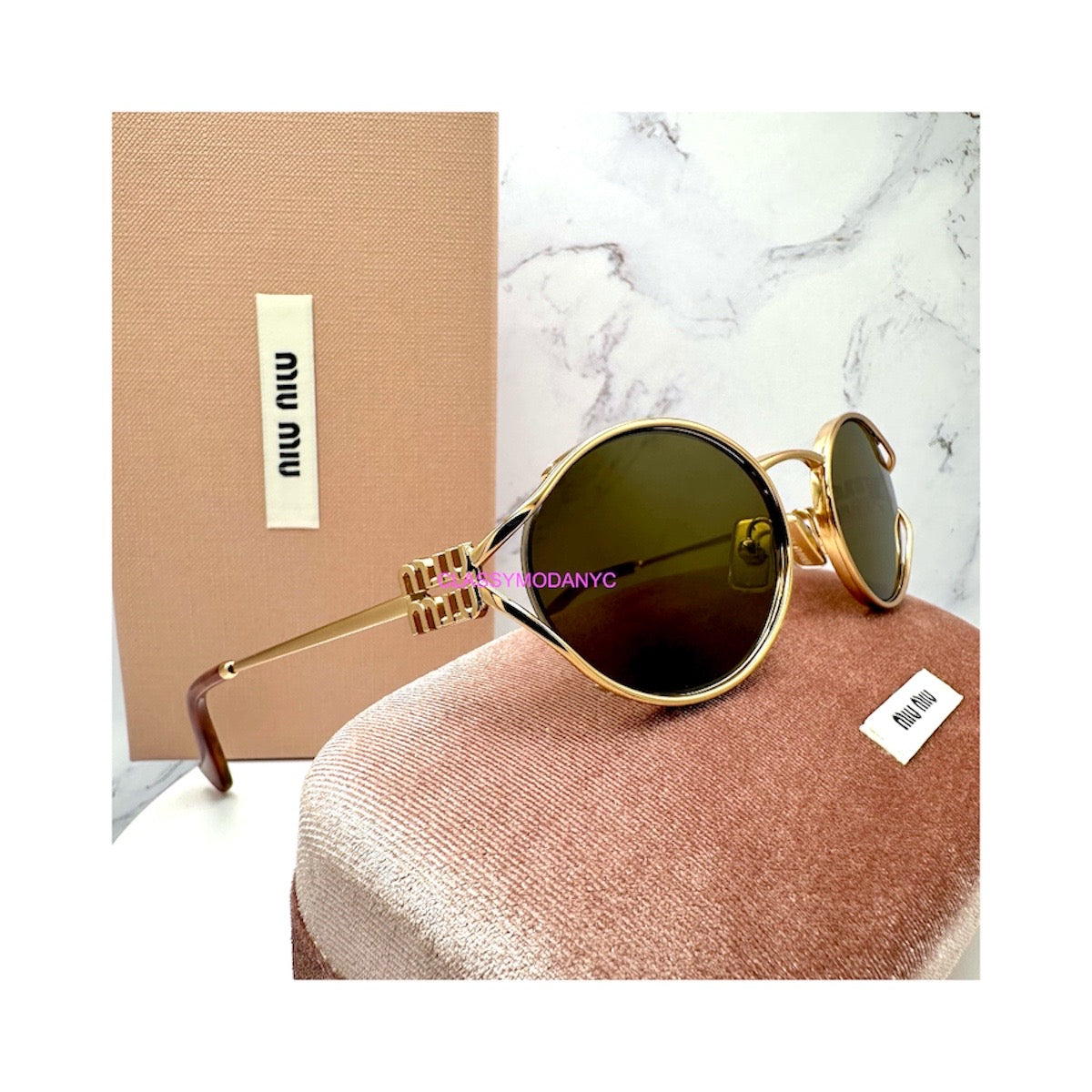 MU52YS 70E1T Brass gold logo women's sunglasses 