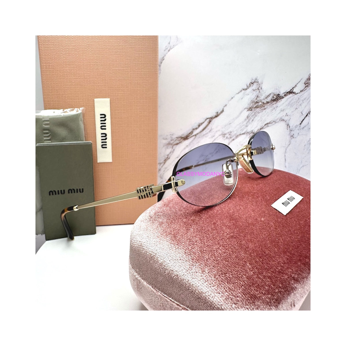 MUA54S ZVN800 MIU MIU oval blue gradient rimless women's sunglasses 