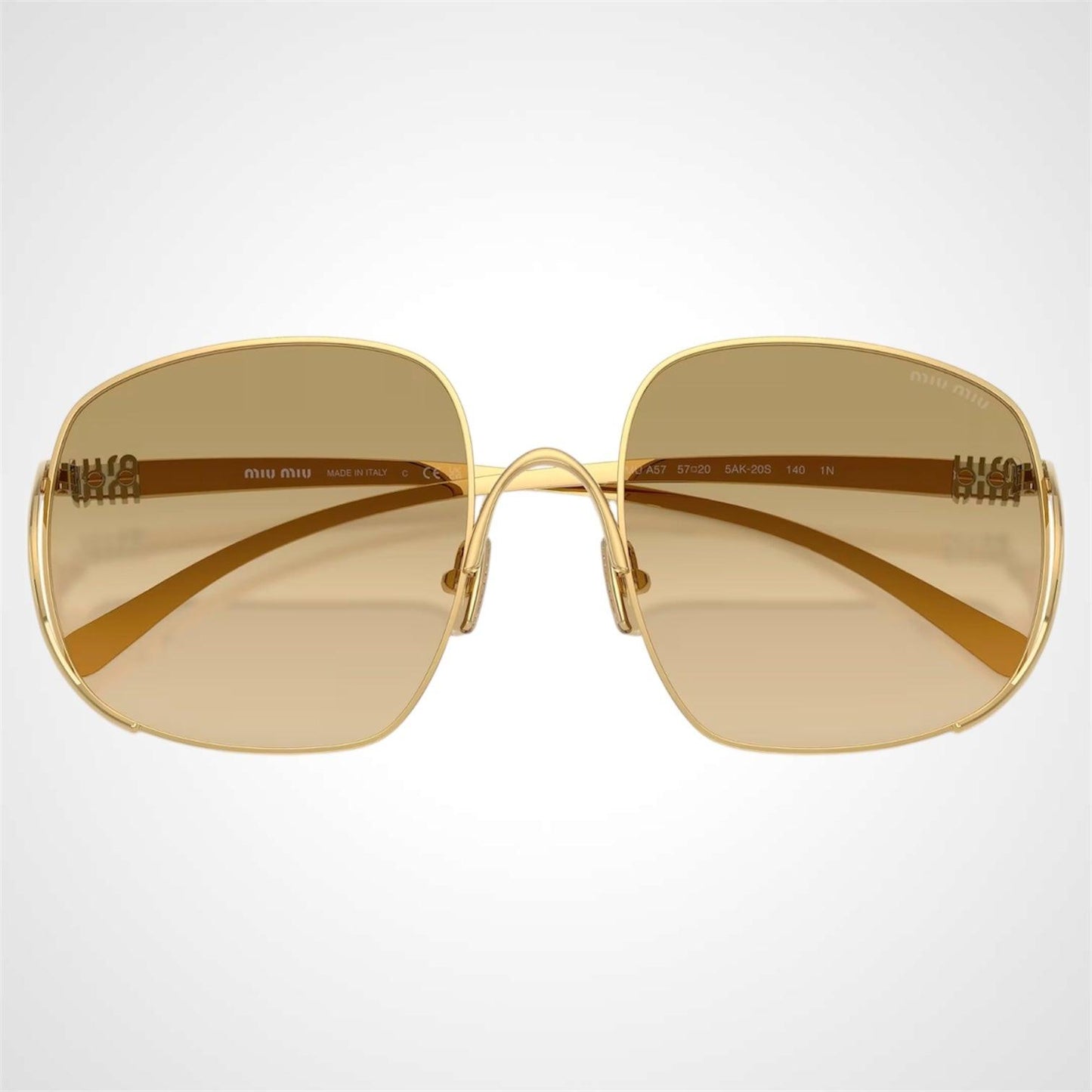 MIU MIU 0MUA57S 5AK20S gold camomilla yellow lens square women's sunglasses front view
