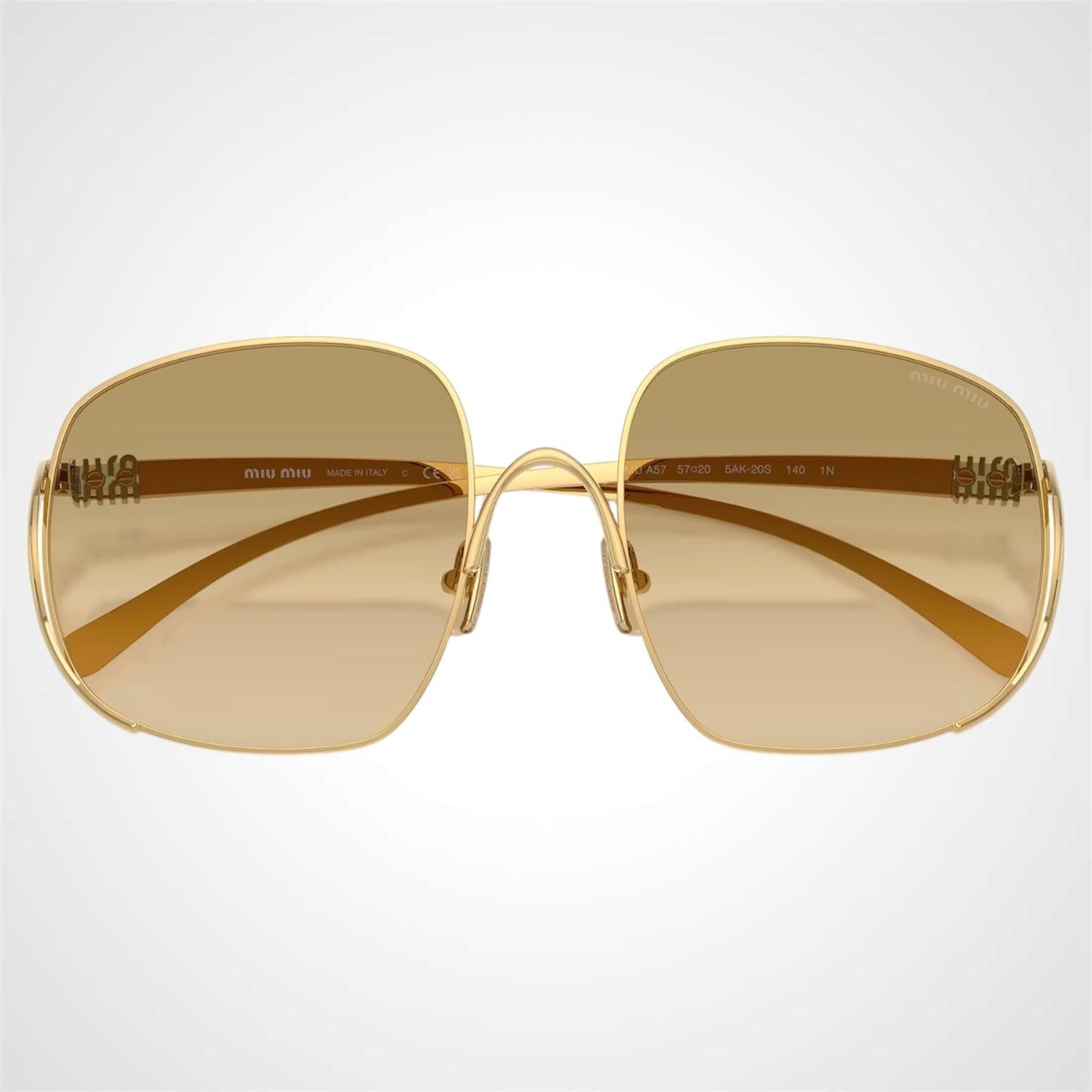 MIU MIU 0MUA57S 5AK20S gold camomilla yellow lens square women's sunglasses front view