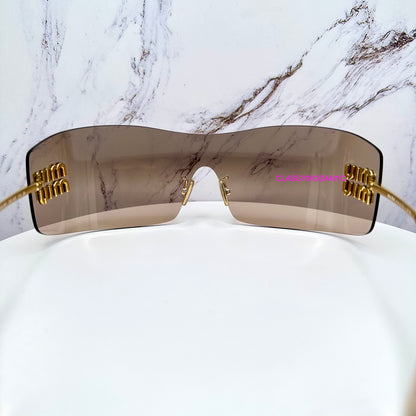 MUB53S 5AK20P MIU MIU sunglasses side view with case rimless oversized back view 