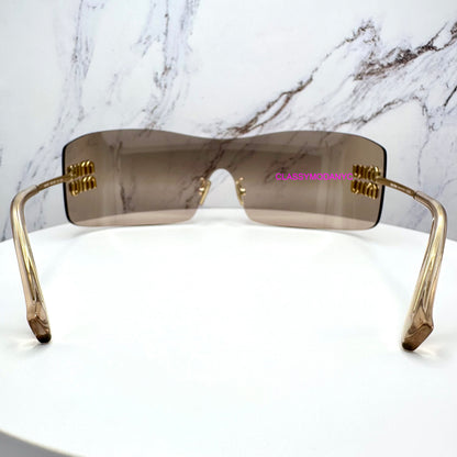 MUB53S 5AK20P MIU MIU sunglasses side view with case rimless oversized back view 