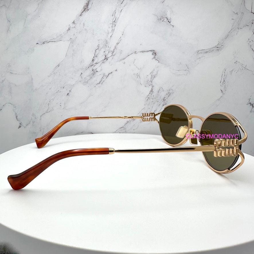 MIU MIU MU 52YS 70E1T gold metal sunglasses with brown lens for women
