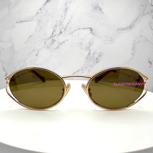 MU 52YS 70E1T Miu Miu Sunglasses Brass Gold Dark Brown Lens UPC 8056597886932 front view 