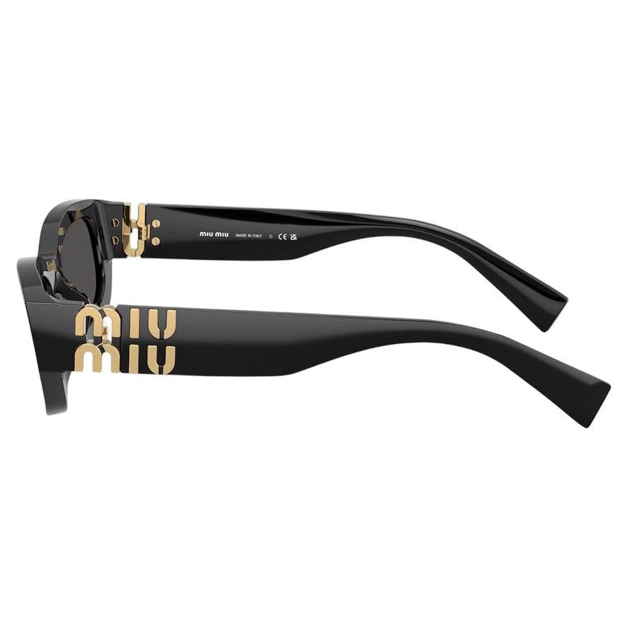 MIU MIU MUB04S 16K08Z black rectangular women's sunglasses with gold logo temple arms