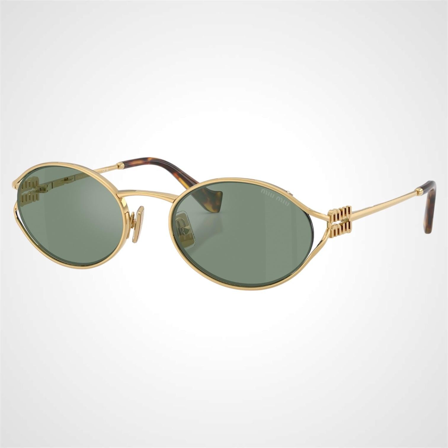 MIU MIU 0MU52YS 5AK04M gold metal green lens oval sunglasses
