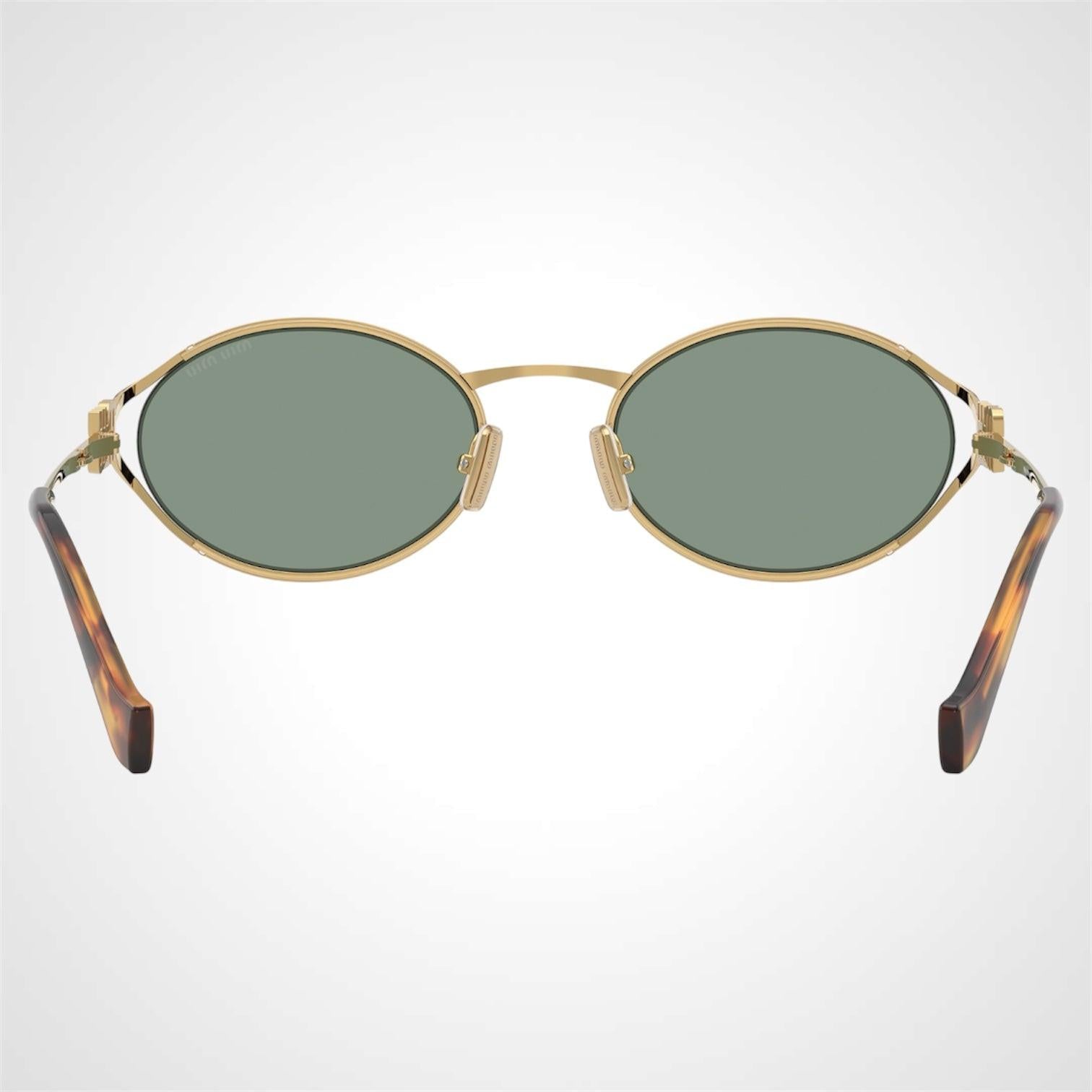 MIU MIU 0MU52YS 5AK04M gold metal green lens oval women's sunglasses back view