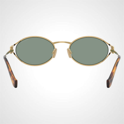 MIU MIU 0MU52YS 5AK04M gold metal green lens oval women's sunglasses back view