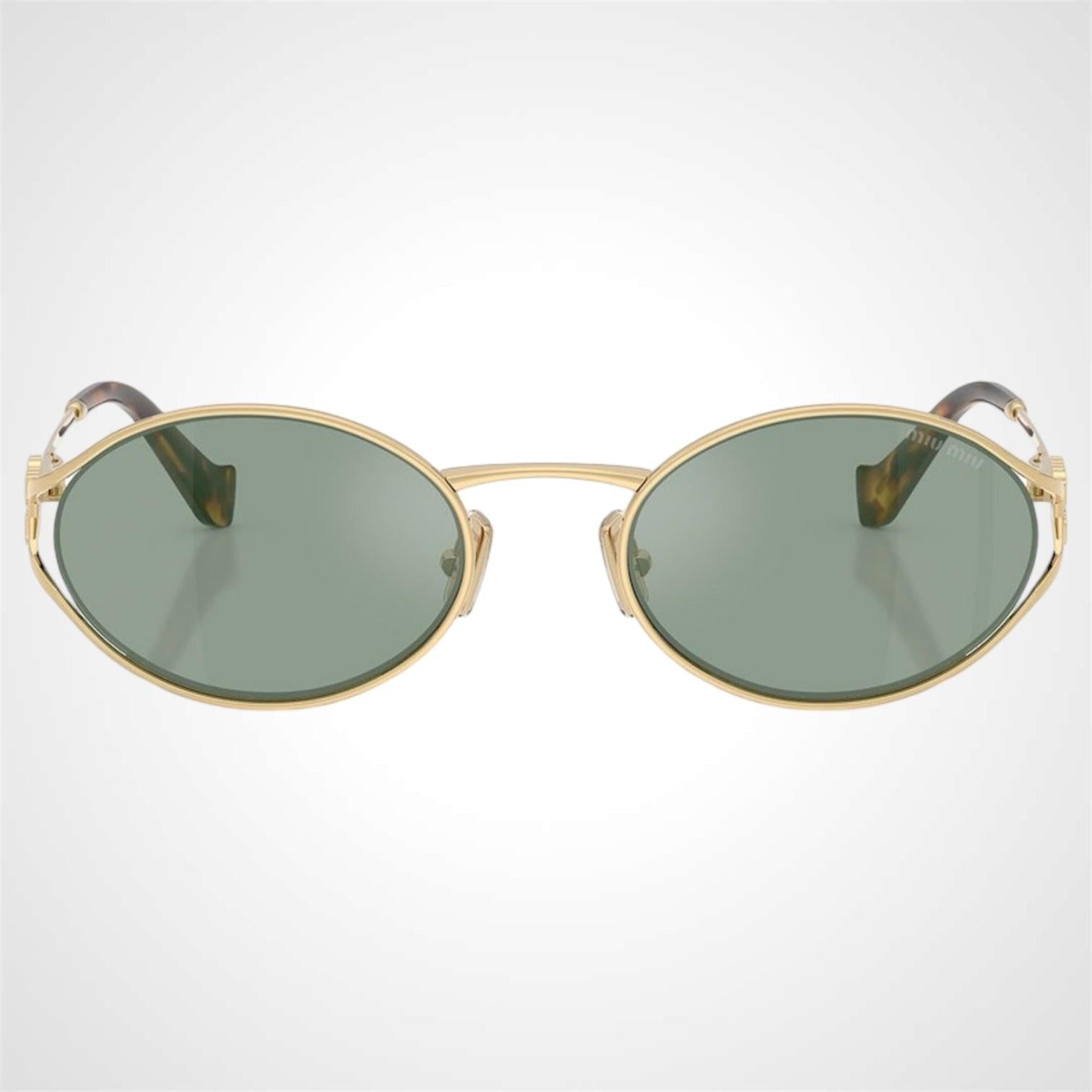 MIU MIU 0MU52YS 5AK04M gold metal green lens oval sunglasses front view