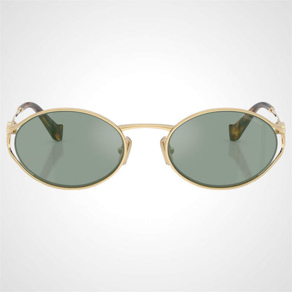 MIU MIU 0MU52YS 5AK04M gold metal green lens oval sunglasses front view