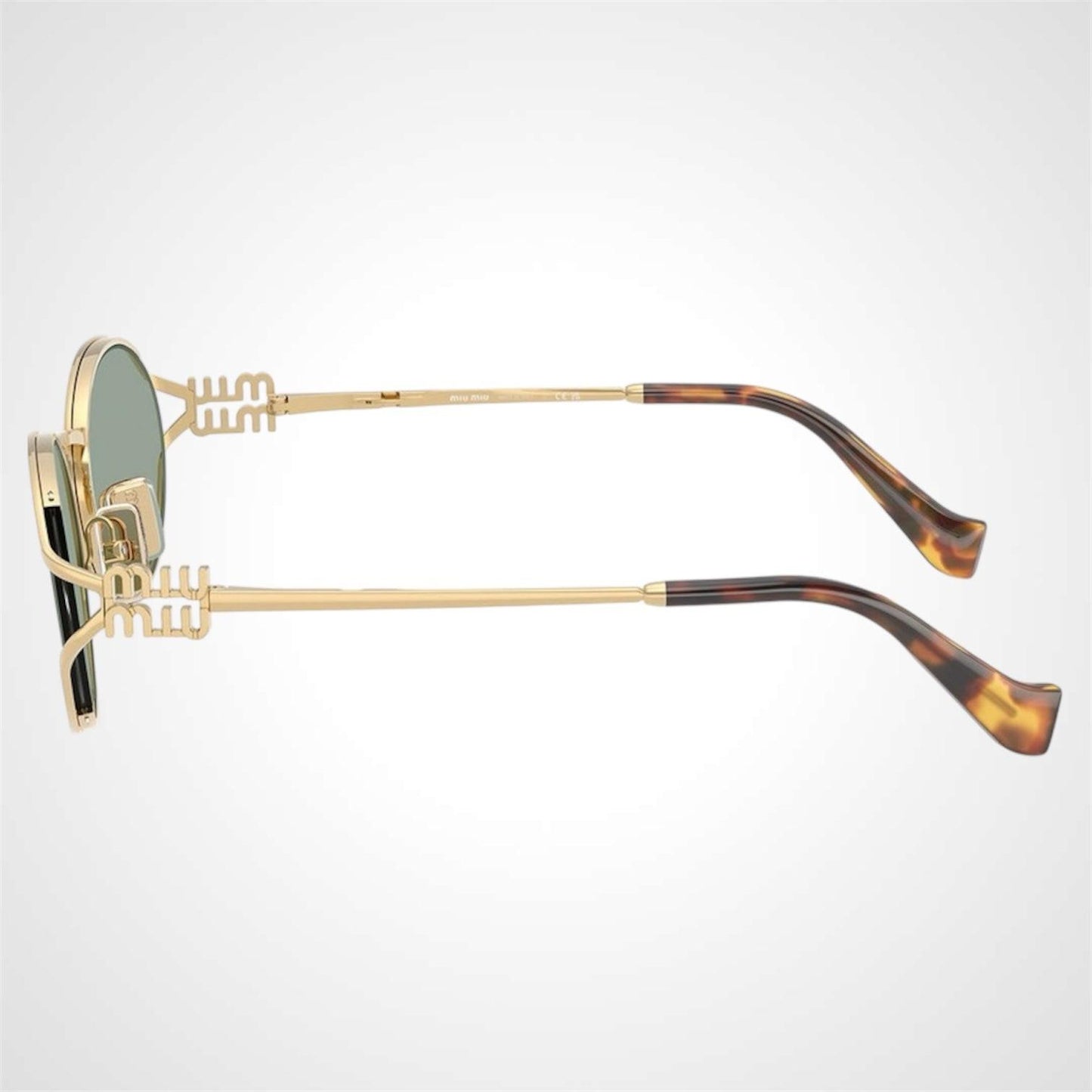 MIU MIU 0MU52YS 5AK04M gold metal green lens oval sunglasses side view